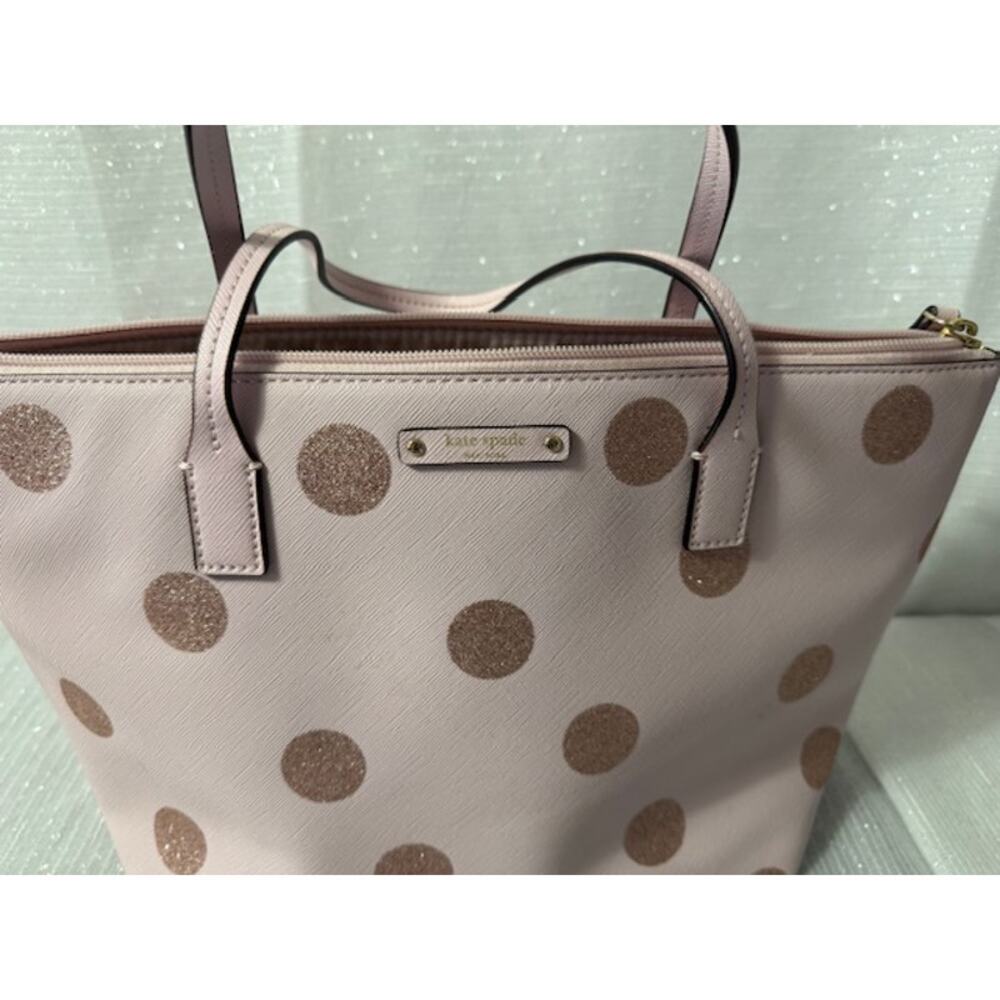 KATE SPADE TOTE LIGHT PINK WITH PINK GLITTER DOTS - Picture 2 of 7